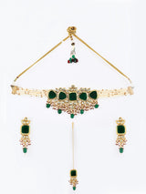 Gold Plated Kundan Necklace With Earring & Maangtika