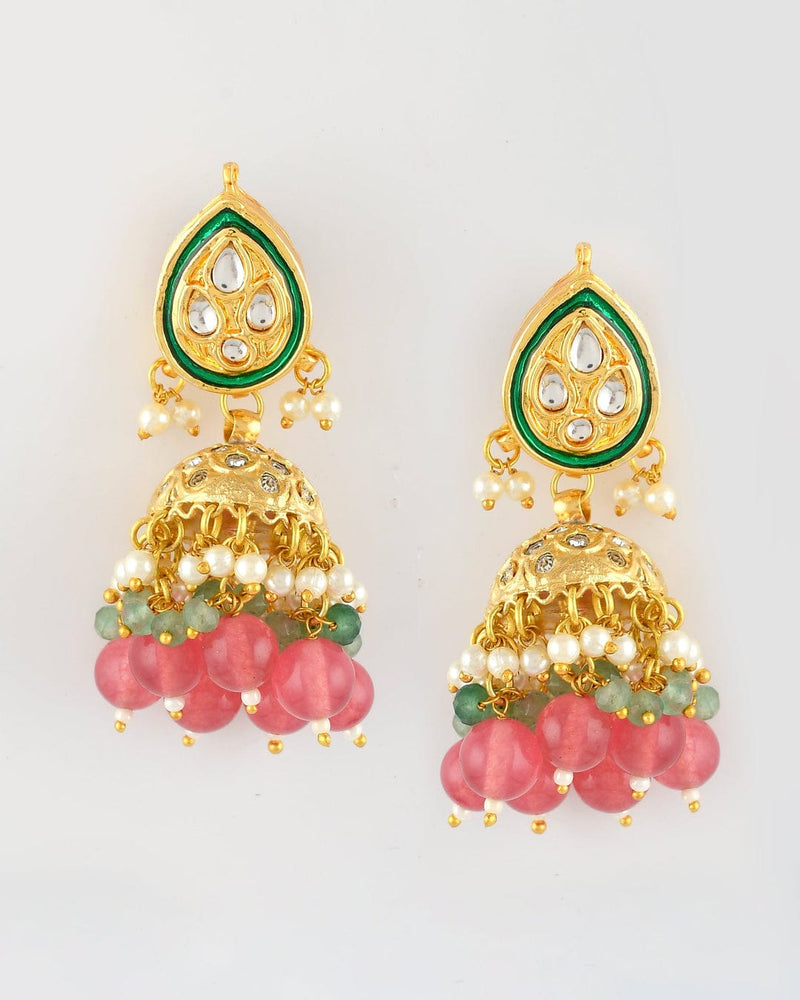 Gold Plated Kundan Necklace With Earring