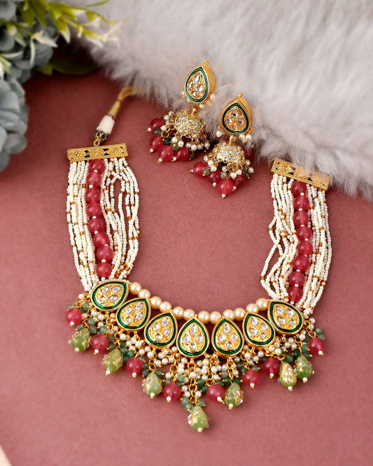 Gold Plated Kundan Necklace With Earring