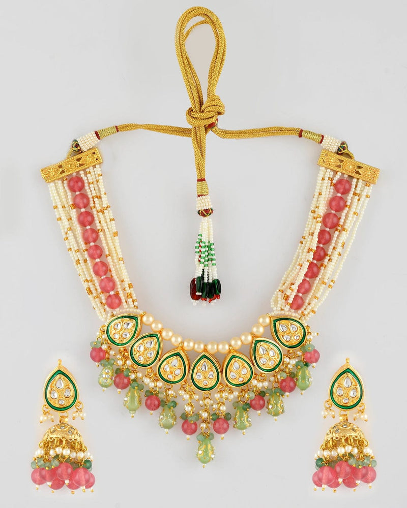 Gold Plated Kundan Necklace With Earring