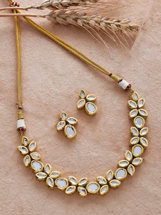 Gold Plated White Kundan Necklace Set