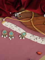 Gold Plated White Kundan & Pearl Beaded Jewellery Set