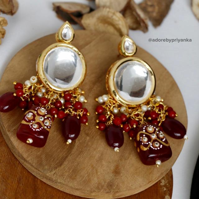Gold Plated Kundan Necklace Set  ( Maroon Color )