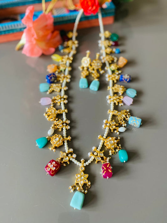 Gold Plated Long Kundan Necklace Set