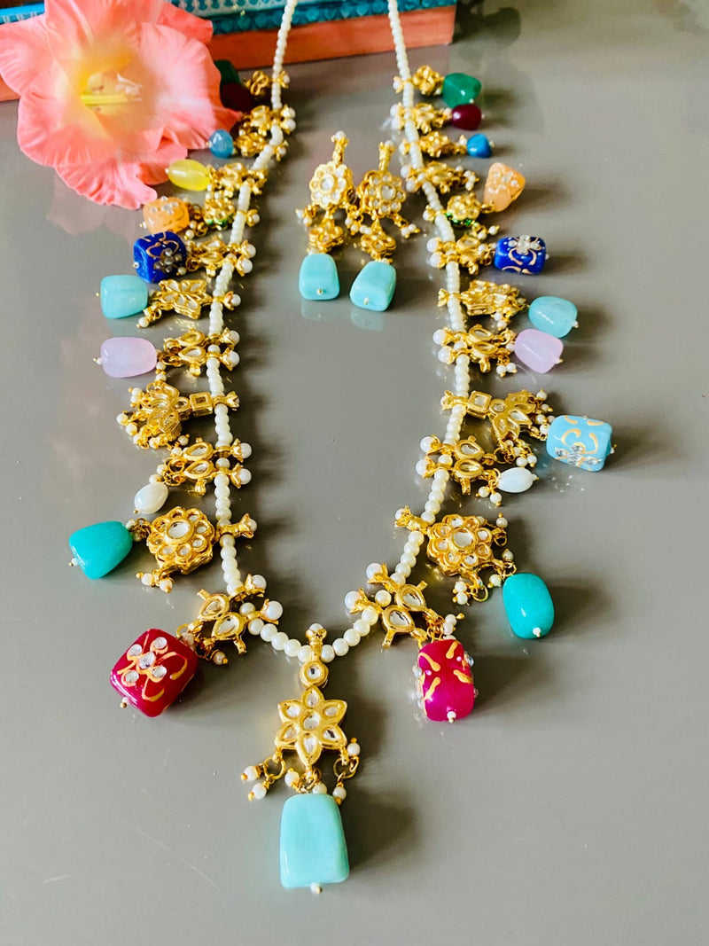 Gold Plated Long Kundan Necklace Set
