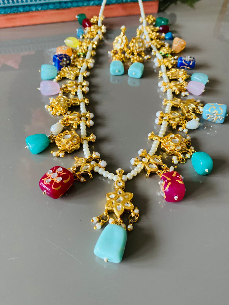 Gold Plated Long Kundan Necklace Set
