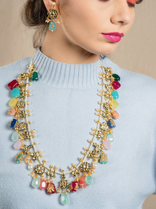 Elegant kundan Long Necklace set With Earrings