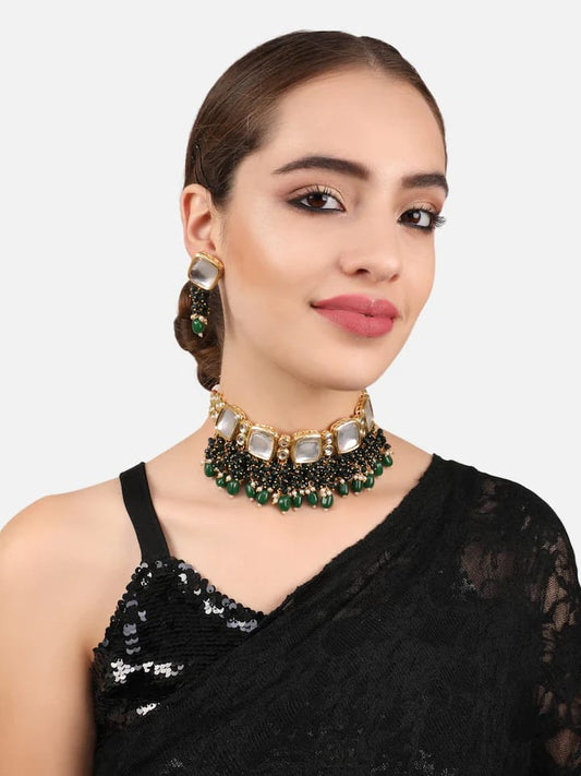 Gold Plated Kundan Necklace Set With Earring