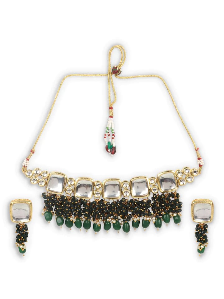 Gold Plated Kundan Necklace Set With Earring