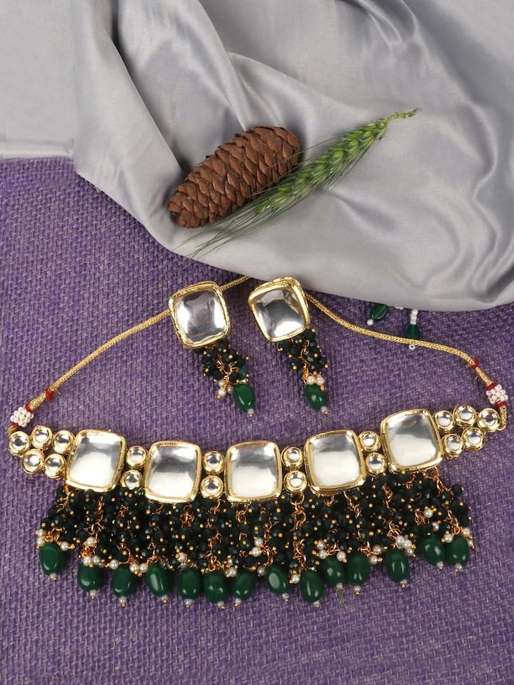 Gold Plated Kundan Necklace Set With Earring
