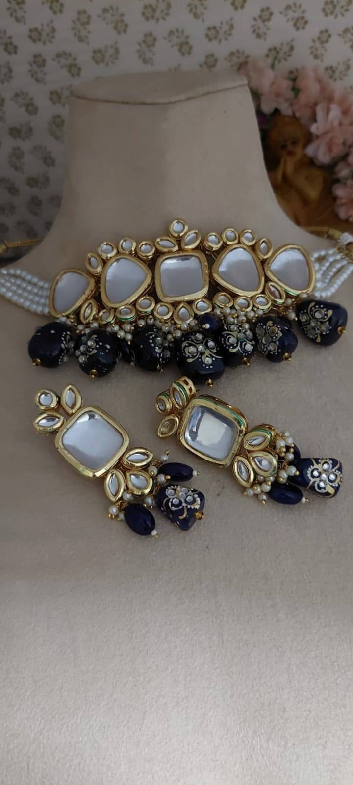 Gold Plated Kundan Necklace With Earring