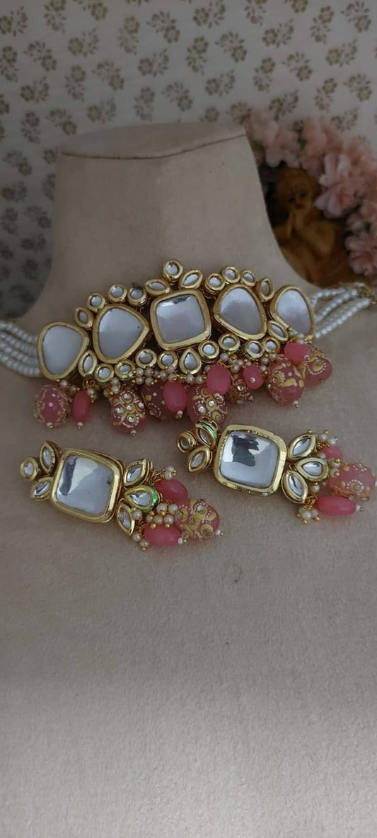 Gold Plated Kundan Necklace With Earring