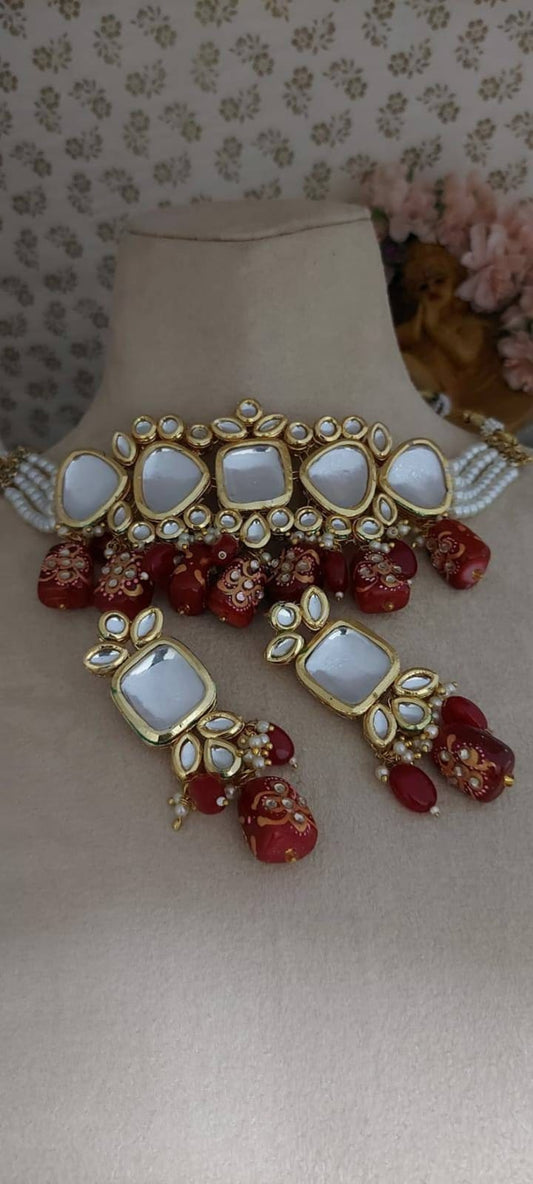 Gold Plated Kundan Necklace With Earring