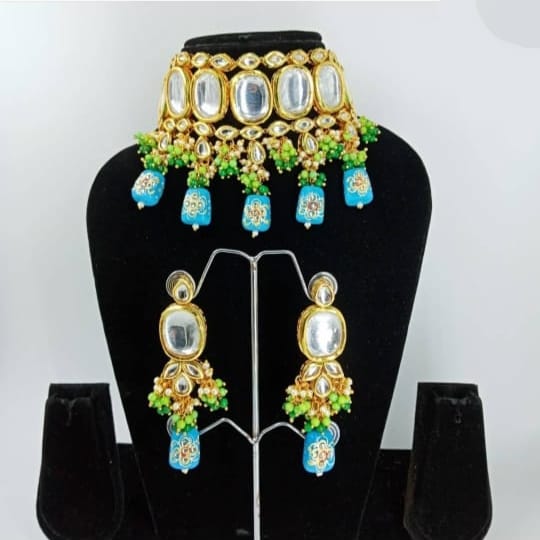 Gold Plated  Kundan Necklace With Earring