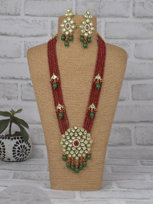Gold Plated Long Necklace With Earrings
