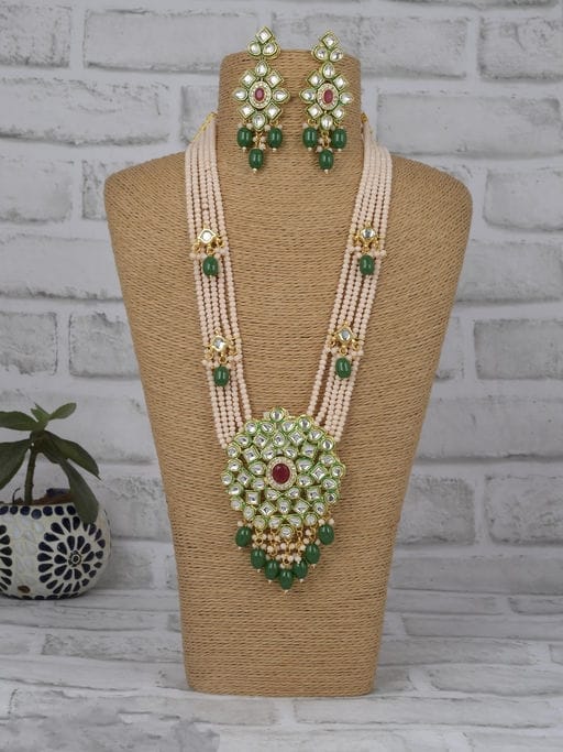Gold Plated Long Necklace With Earrings