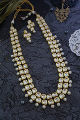 Gold Plated Long Kundan Necklace & Earrings