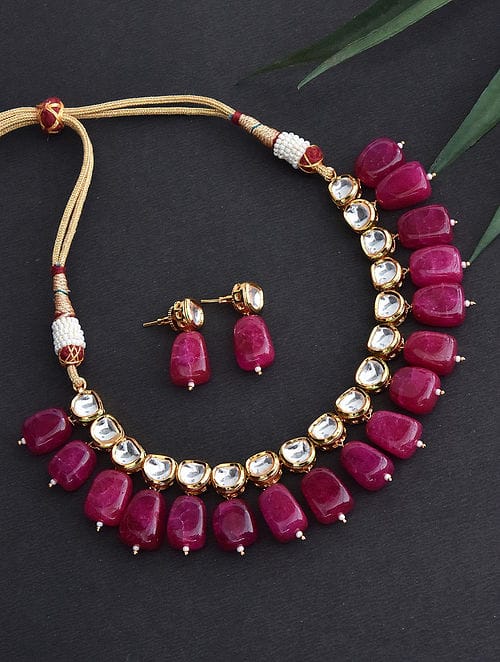 Gold Finish Ruby Stone Choker Set With Kundan Work