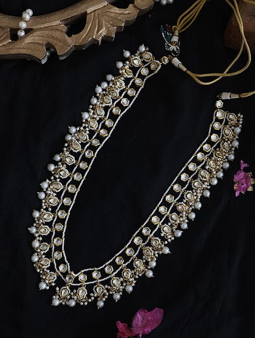 Gold Plated Layered Pearl And Kundan Necklace