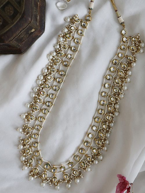 Gold Plated Layered Pearl And Kundan Necklace