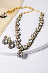 Gold Plated Polki And Cubic Zirconia Victorian Necklace Set
