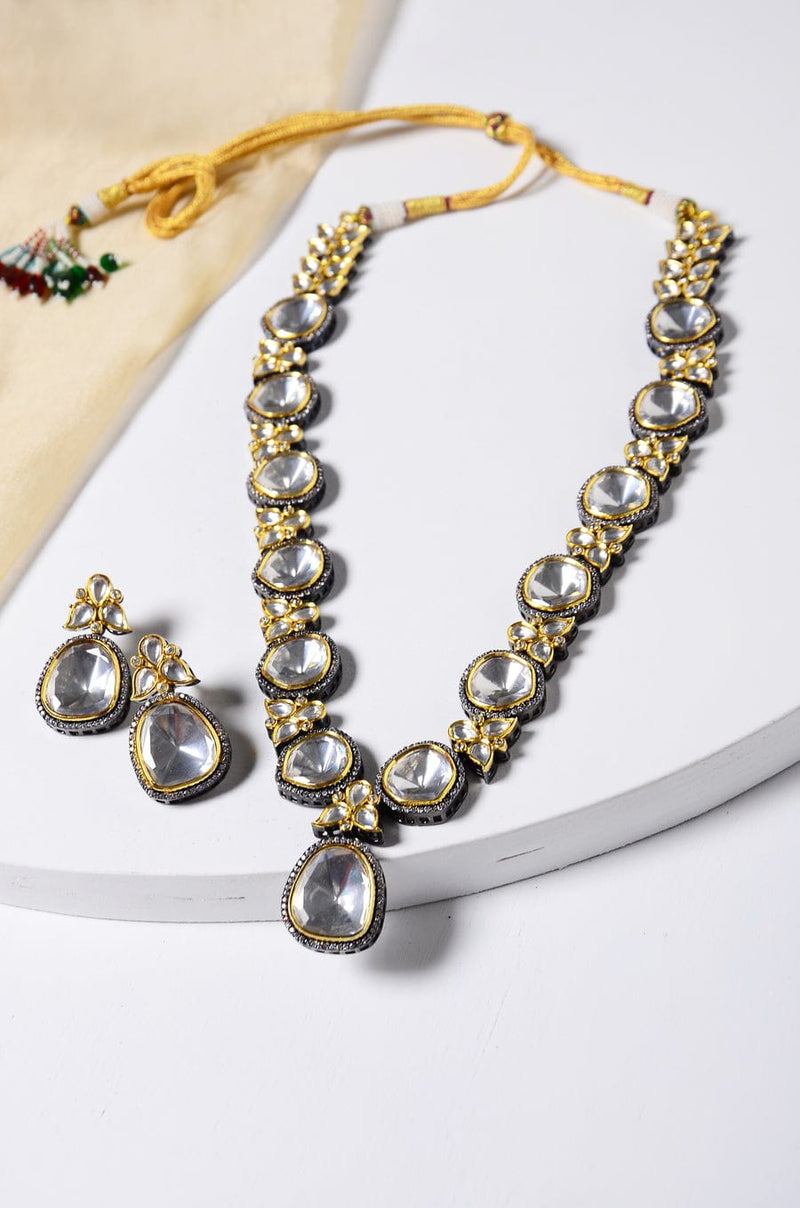 Gold Plated Polki And Cubic Zirconia Victorian Necklace Set