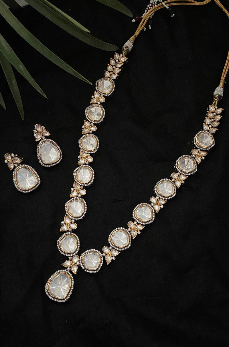Gold Plated Polki And Cubic Zirconia Victorian Necklace Set