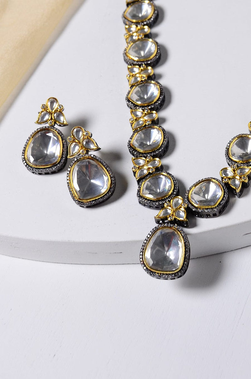 Gold Plated Polki And Cubic Zirconia Victorian Necklace Set