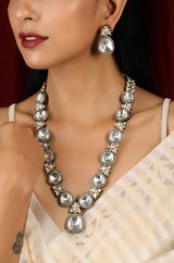 Gold Plated Polki And Cubic Zirconia Victorian Necklace Set