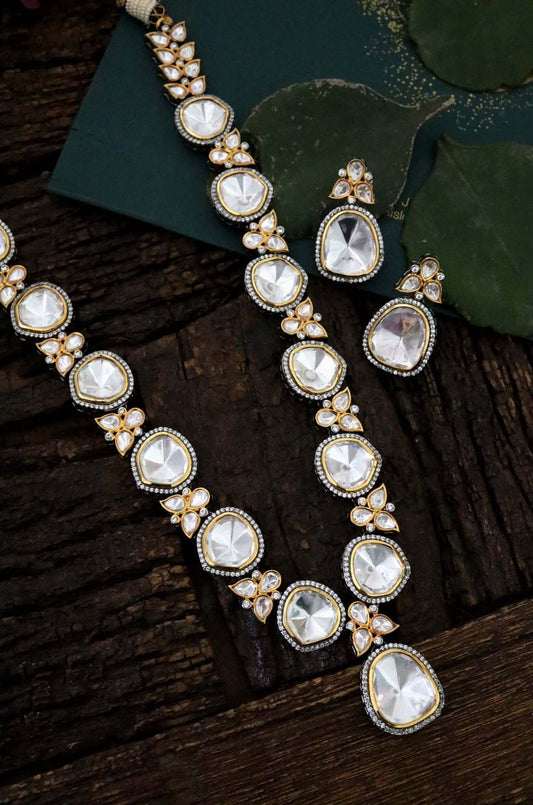 Gold Plated Polki And Cubic Zirconia Victorian Necklace Set