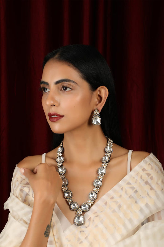 Gold Plated Polki And Cubic Zirconia Victorian Necklace Set