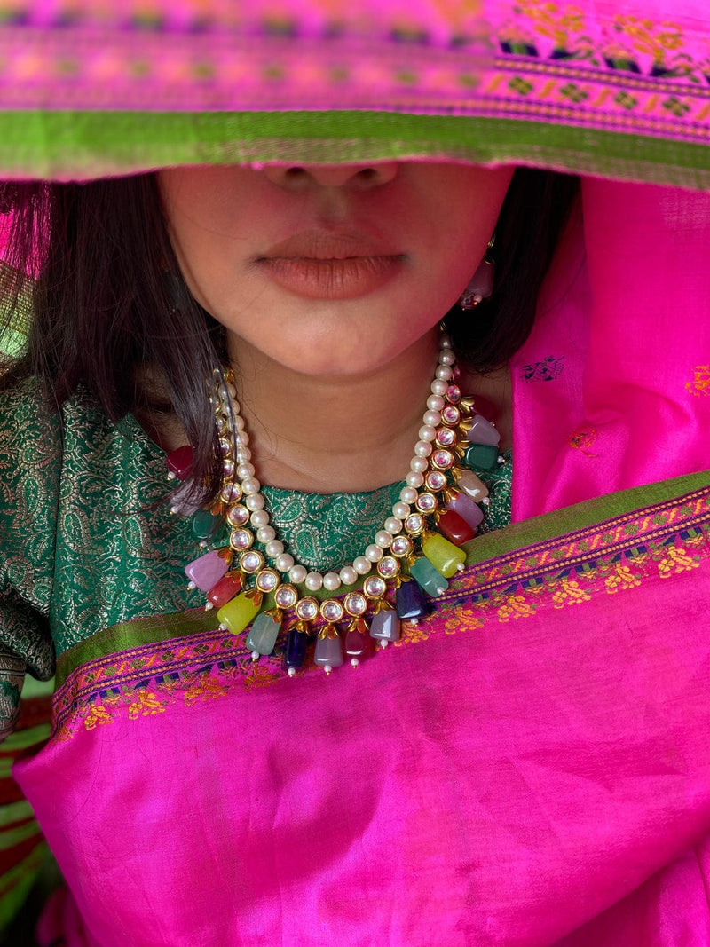 Bridal Kundan and Multicolor Stones High Neck Choker Set