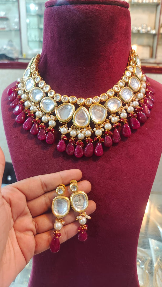 Gold Plated Kundan Wedding Necklace Set