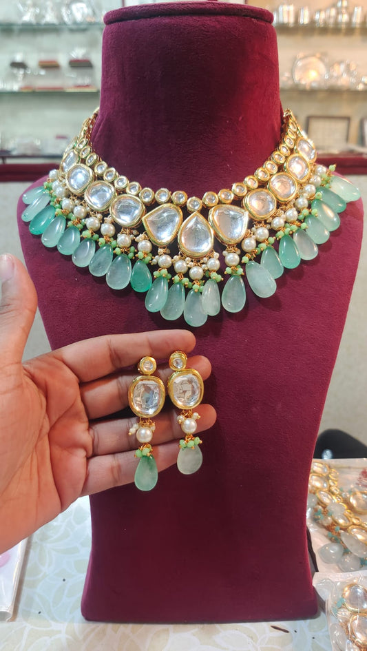 Gold Plated Kundan Wedding Necklace Set