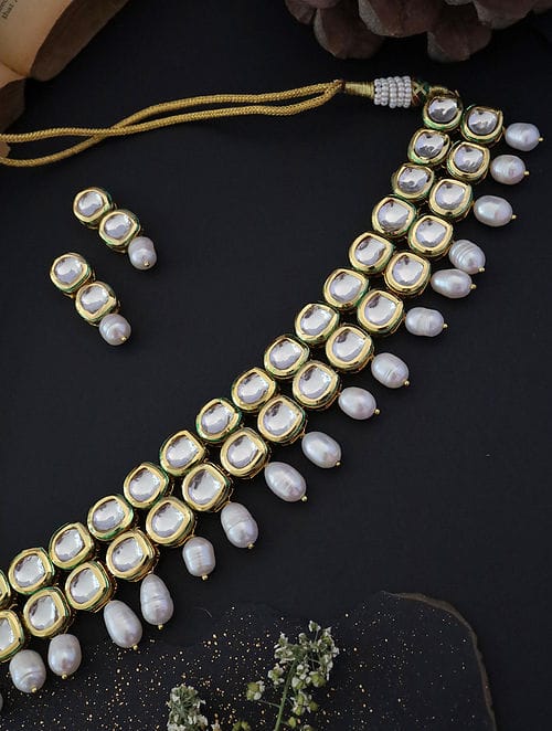Gold Plated Kundan Wedding Necklace Set