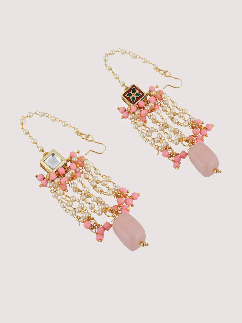 Gold Plated Pink Jewellery Set with Earring