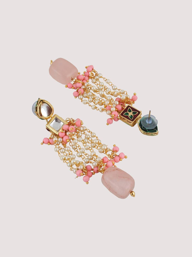 Gold Plated Pink Jewellery Set with Earring