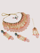 Gold Plated Pink Jewellery Set with Earring