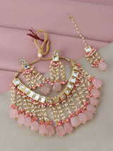 Gold Plated Pink Jewellery Set with Earring