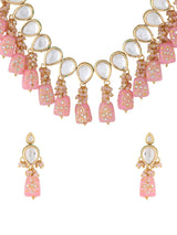 Gold Plated Pink & Beaded Jewellery Set