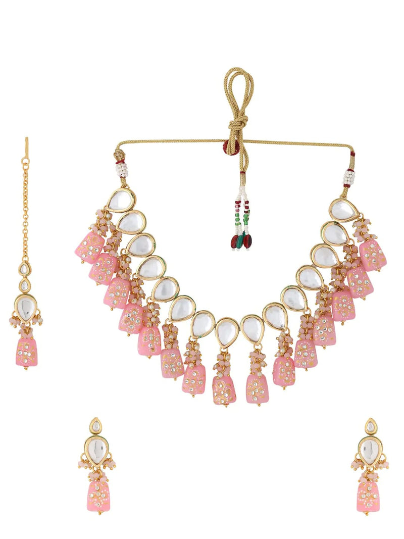 Gold Plated Pink & Beaded Jewellery Set