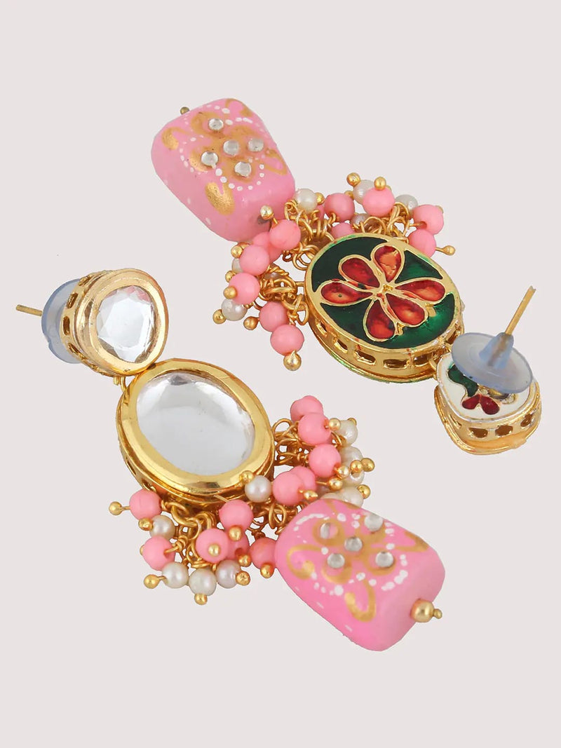 Gold Plated Pink & Beaded Jewellery Set