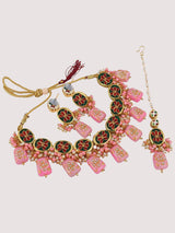 Gold Plated Pink & Beaded Jewellery Set