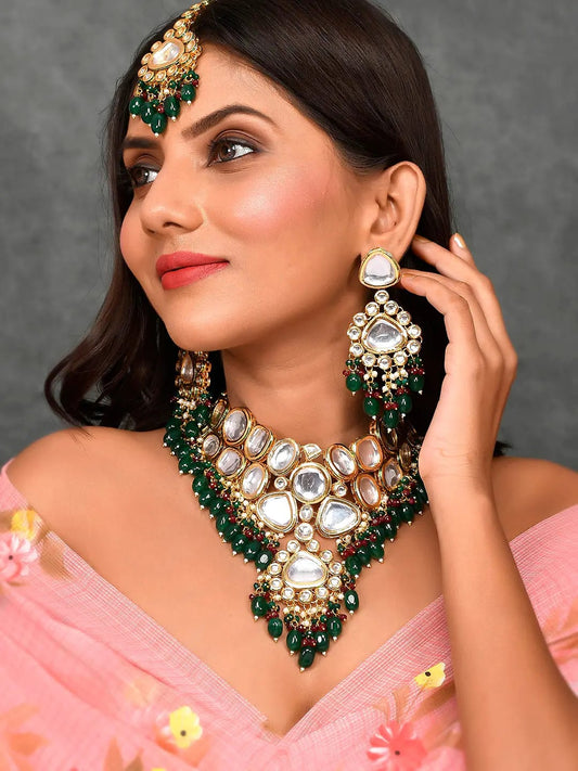 Gold Plated Wedding Maang Tika & Necklace Set