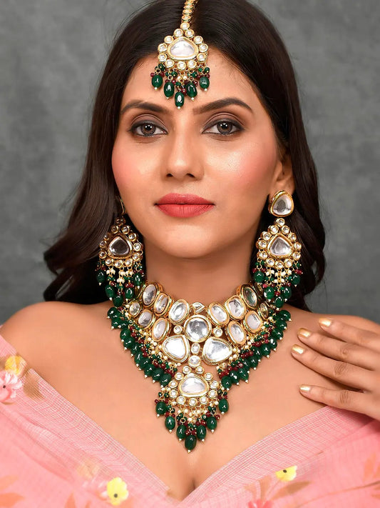Gold Plated Wedding Maang Tika & Necklace Set