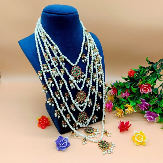 5 Line Layered Pearl & Polki Necklace Haram