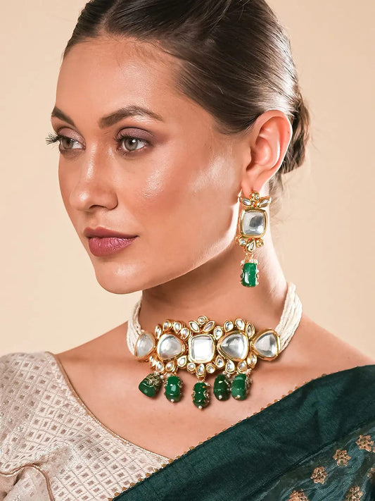 Gold Plated Kundan Necklace Set