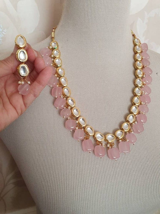 Gold Plated Kundan Necklace With Earring
