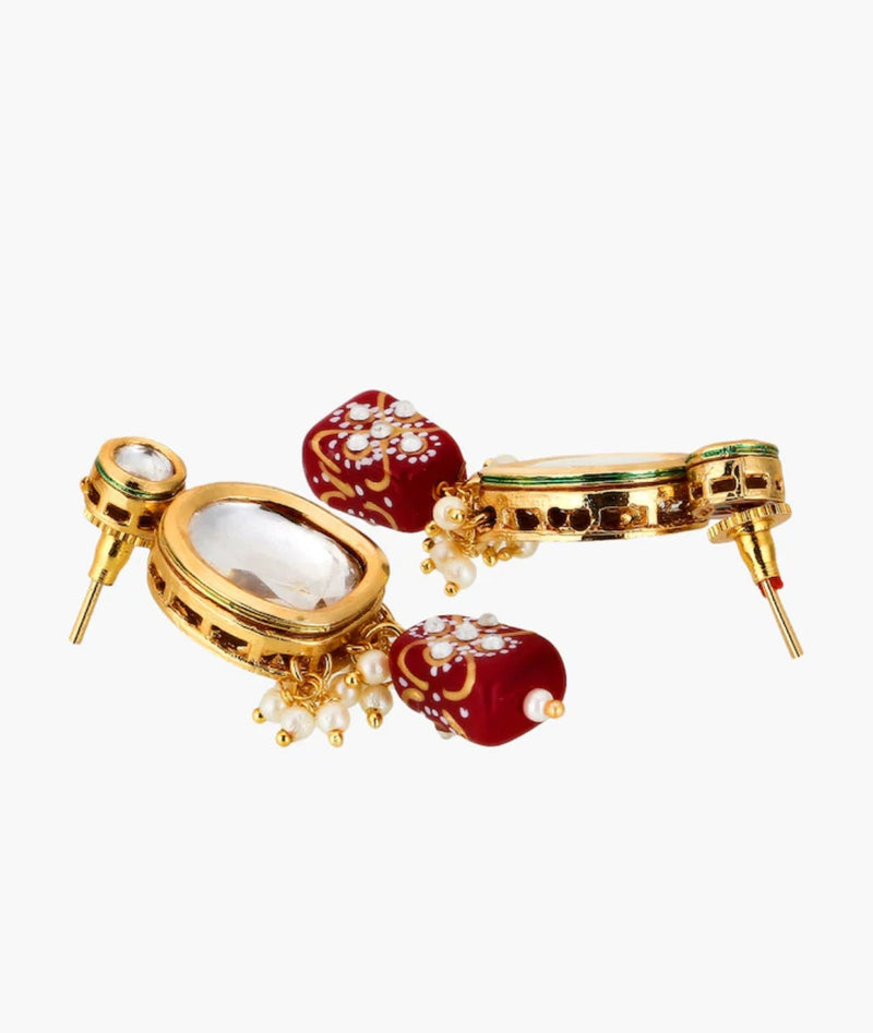 Gold Plated Kundan Necklace With Earring