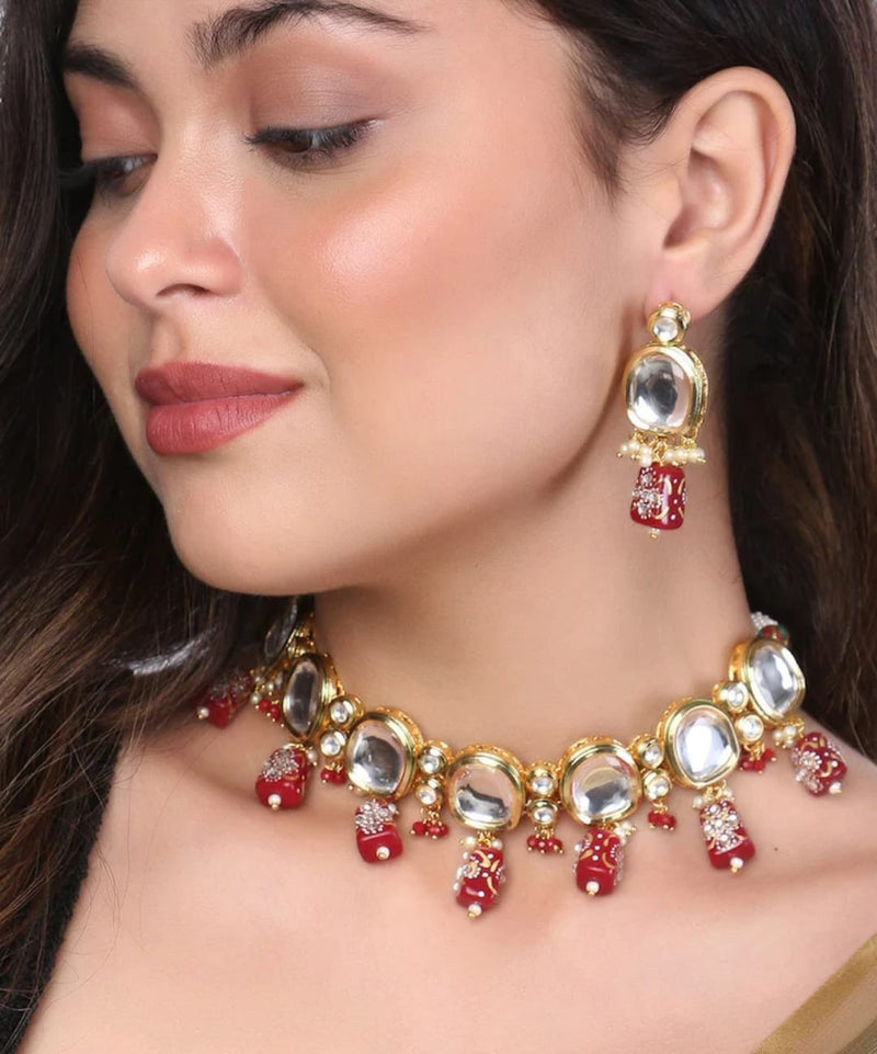 Gold Plated Kundan Necklace With Earring